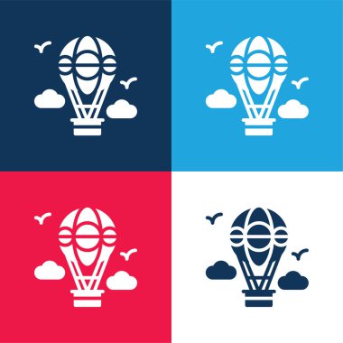 Air Balloon blue and red four color minimal icon set clipart