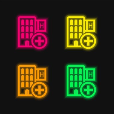 Add Hotel Symbol four color glowing neon vector icon clipart