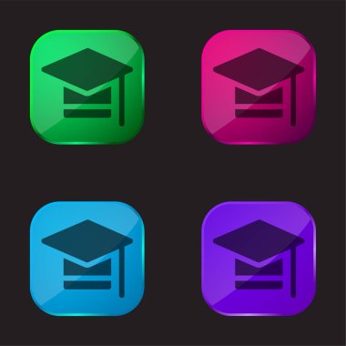 Bachelors Degree four color glass button icon clipart
