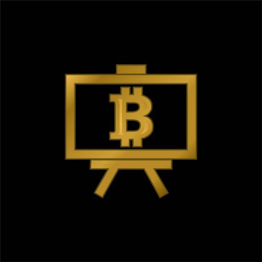 Bitcoin Sunum Sembolü Altın kaplama metalik simge veya logo vektörü