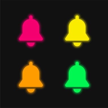 Çan dört renk parlayan neon vektör simgesi