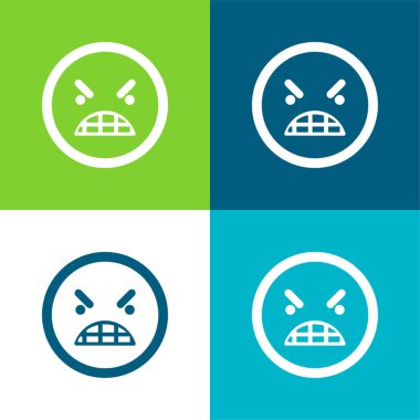 Öfke Duygusallığı Kare Yüzü Düz 4 renk simgesi seti