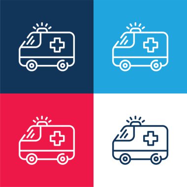 Ambulans mavi ve kırmızı dört renk minimal simgesi seti