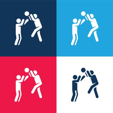 Basketbol oyuncusu mavi ve kırmızı dört renk minimal simgesi