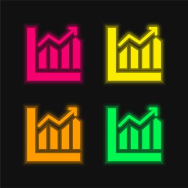 Çubuk Çizelgesi dört renk parlayan neon vektör simgesi