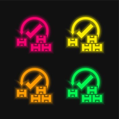 Acceptance four color glowing neon vector icon clipart