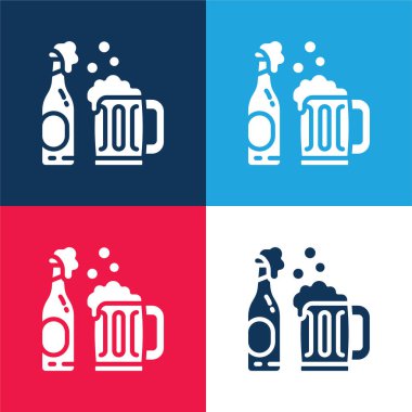 Bira mavi ve kırmızı dört renk minimal simge kümesi