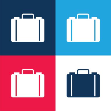 Evrak çantası mavi ve kırmızı dört renk minimal simge kümesi