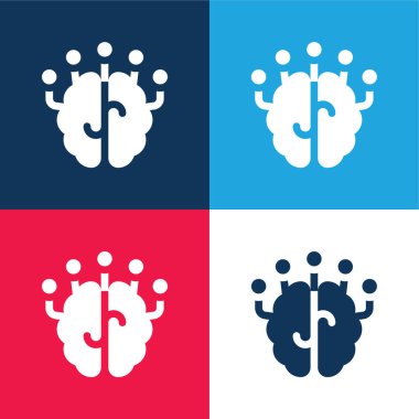 Beyin mavisi ve kırmızı dört renk minimal simge kümesi