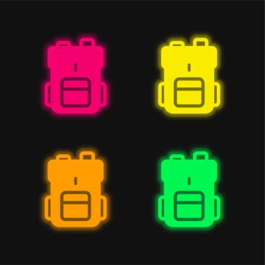 Büyük sırt çantası dört renk parlayan neon vektör simgesi