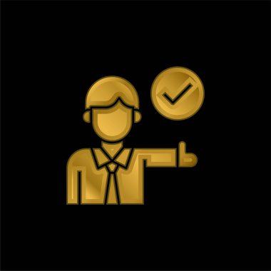 Altın kaplama metalik simge veya logo vektörünü onayla