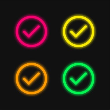 Accept Circular Button Outline four color glowing neon vector icon clipart