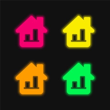 Çubuk Grafik dört renk parlayan neon vektör simgesi