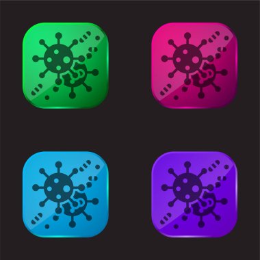Bakteri dört renkli cam düğme simgesi