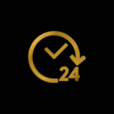24 Saat Altın kaplamalı metalik simge veya logo vektörünü aç