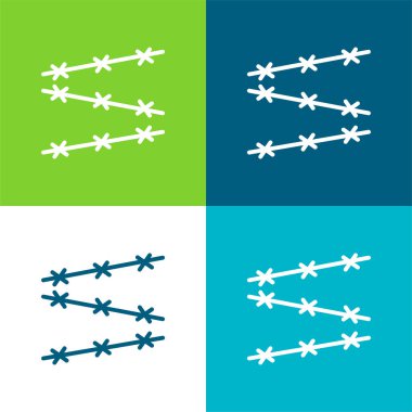 Dikenli Tel Düz Dört renk minimal simge seti