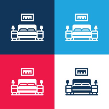 Yatak odası mavi ve kırmızı dört renk minimal simge seti