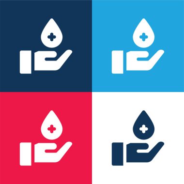 Kan bağışı mavi ve kırmızı dört renk minimal simgesi
