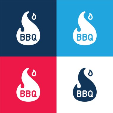 Bbq mavi ve kırmızı dört renk minimal simge kümesi