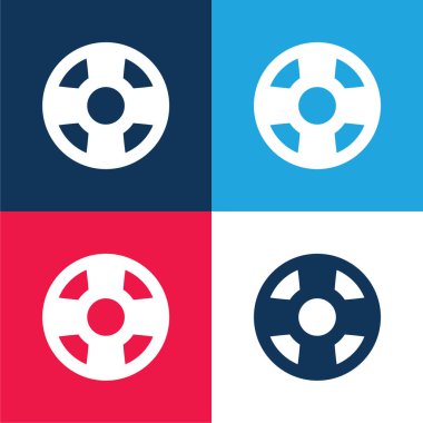 Plaj Mavi ve kırmızı dört renk minimal simge seti