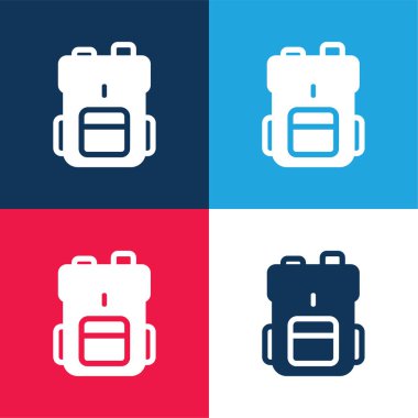 Büyük sırt çantası mavi ve kırmızı dört renk en küçük simge seti