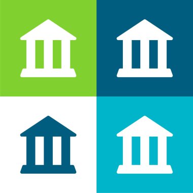 Bank Building Düz 4 renk minimal simgesi seti