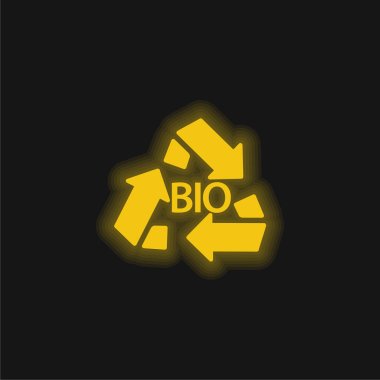 Bio Mass Recycle Symbol yellow glowing neon icon clipart