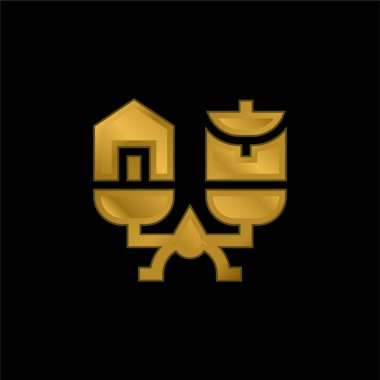 Altın kaplama metalik simge veya logo vektörünü dengele