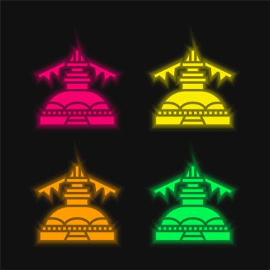 Boudhanath dört renk parlayan neon vektör simgesi