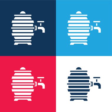 Fıçı mavi ve kırmızı dört renk minimal simge kümesi