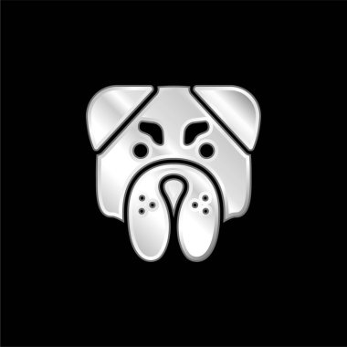 Angry Bulldog Face silver plated metallic icon clipart