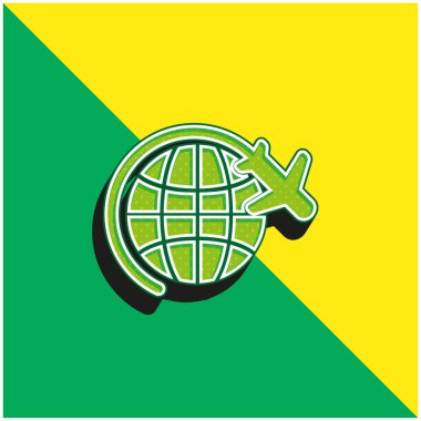 Uçak Uçuş Yeşil ve Sarı 3D vektör simgesi