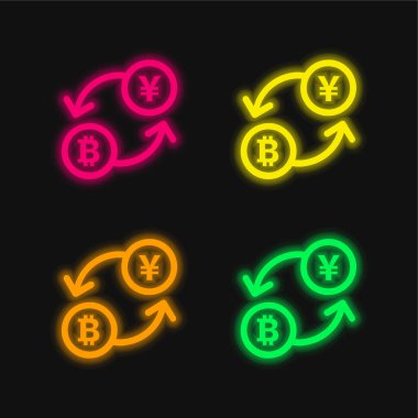 Bitcoin Değişimi Oranı dört renk parlayan neon vektör simgesi