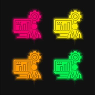 Yönetici dört renk parlayan neon vektör simgesi