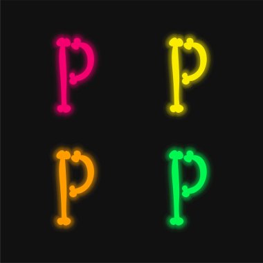 Bones Halloween Typography Filled Shape Of Letter P four color glowing neon vector icon clipart