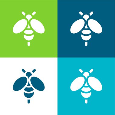 Bee Flat four color minimal icon set clipart