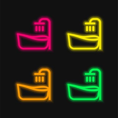 Bath Tub four color glowing neon vector icon clipart