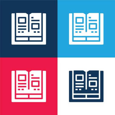 Kitap mavi ve kırmızı dört renk en küçük simge seti