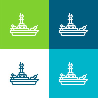 Battleship Flat four color minimal icon set clipart