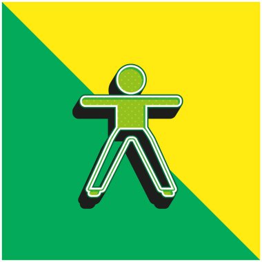 İki Kolunu ve Bacağını Geren Çocuk Yeşil ve Sarı Modern 3D vektör logosu