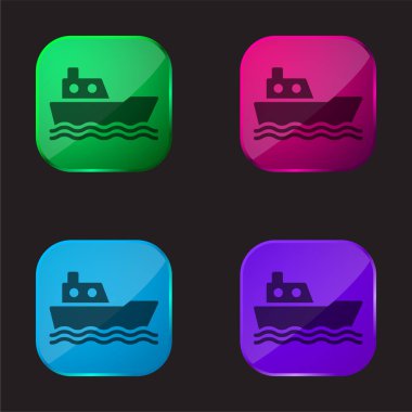 Boat four color glass button icon clipart