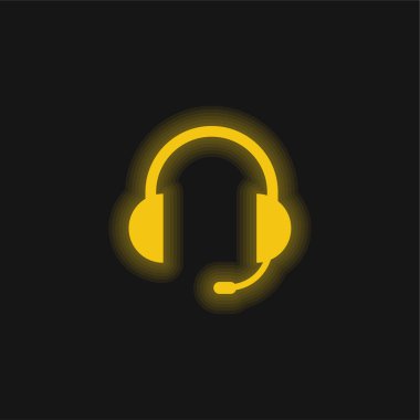 Mikrofonlu Auriculars 'ın ses kulaklığı sarı parlak neon simgesini içeriyor