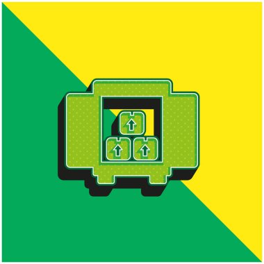 Arkadan Bakış Yeşil ve Sarı 3D vektör logosundan Bir Kamyon Kutusunun İçinde Kutu Taşımak İçin Kutular