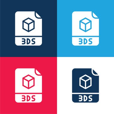 3ds blue and red four color minimal icon set clipart