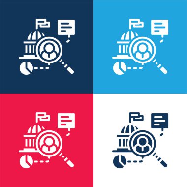 Analytics blue and red four color minimal icon set clipart