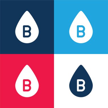 B Blood Type blue and red four color minimal icon set clipart