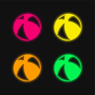 Plaj topu dört renk parlayan neon vektör simgesi