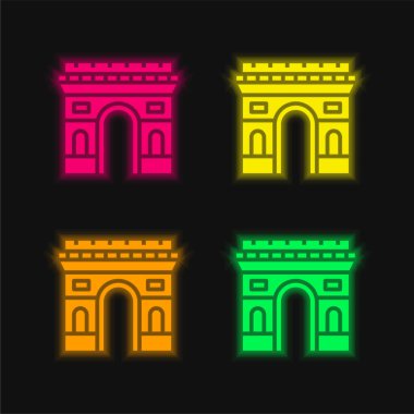 Ark De Triomphe dört renk parlayan neon vektör simgesi