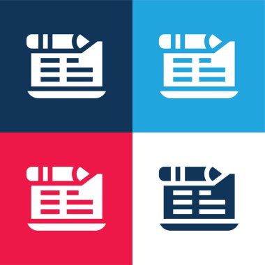 Blok mavi ve kırmızı dört renk minimal simgesi seti