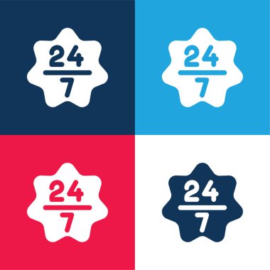24 / 7 mavi ve kırmızı dört renk minimal simgesi